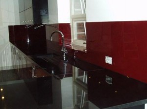 Dark red kitchen splash back Norfolk